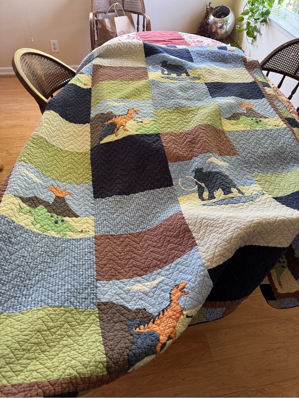 Dinosaur Patchwork Quilt and matching pillow Pottery Barn Kids